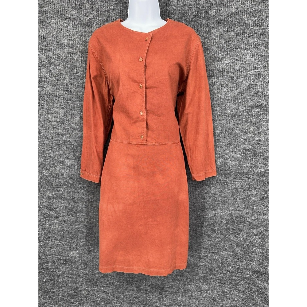 Taylor Stitch Dress Womens XL Orange Linen Long Sleeve Button Shirt Knee Length